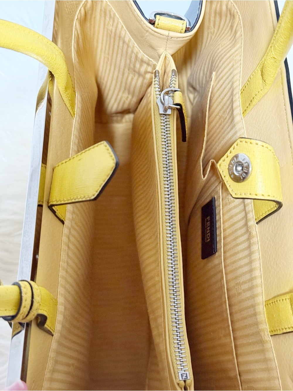Fendi 2Jours Medium Tricolor Elite Leather Tote Bag - Yellow / Grey / Black - Picture 12 of 16
